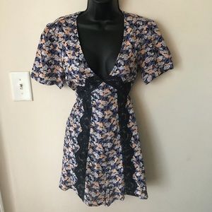 Topshop Lace Trim Floral Playsuit